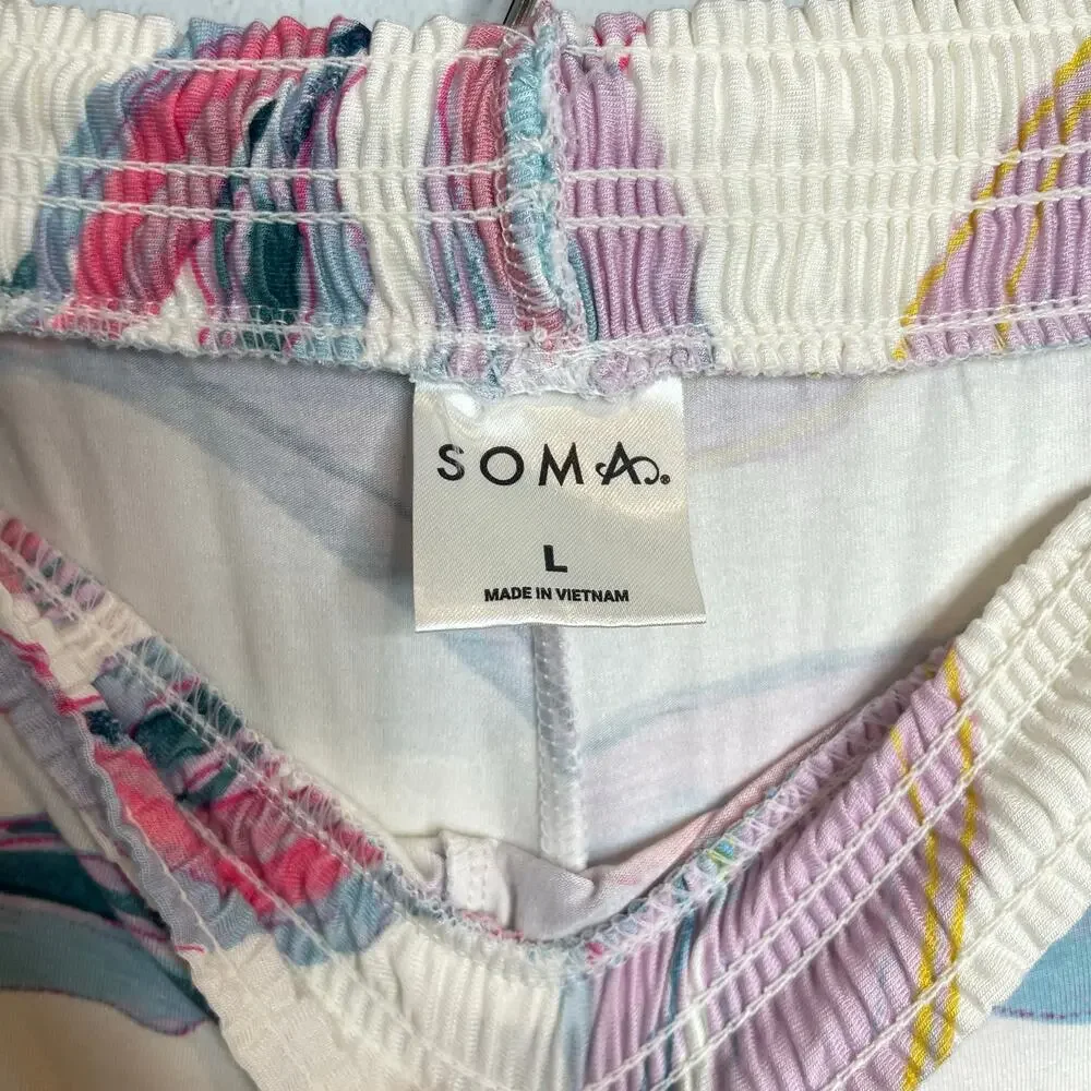 Soma Lounge Pajama Pants Women’s L Soft Stretch Floral Vibrant Multicolor Pastel - Picture 5 of 11